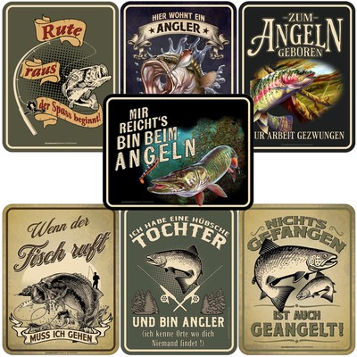 Angler Blechschild Angeln Wandschild Deko Petri Heil 22x17cm Geschenke Männer