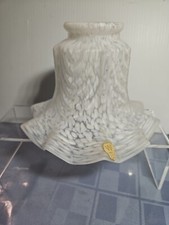 VV Vianne White Mottled Glass Lamp Shade Ruffled Rims 1 7/8" Fitter France
