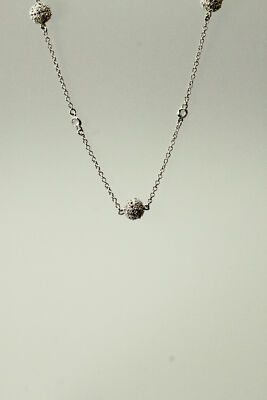 925 Sterling Silver CZ & Ball Satation Chain Necklace 35