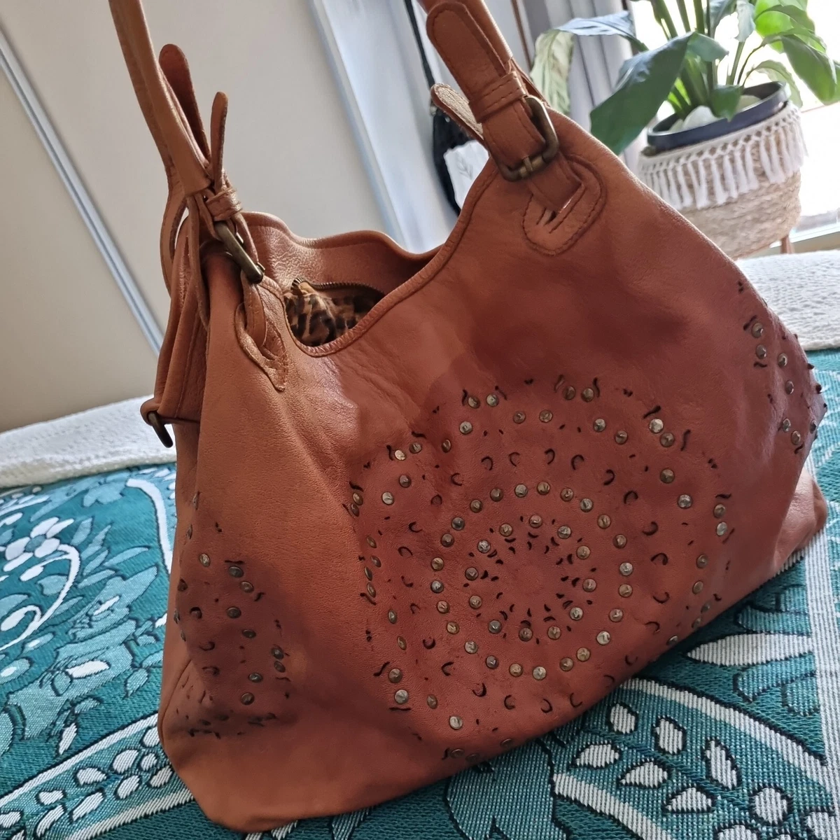 CADELLE Genuine Leather Tan Brown Boho Mandala Shoulder Handbag Bag B56