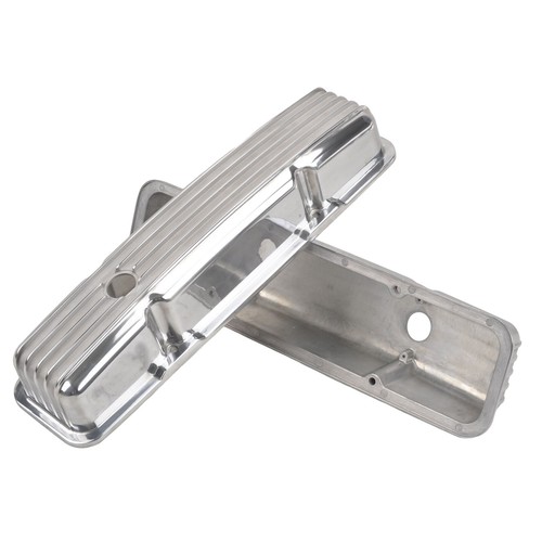 For SBC Small Block Chevy 350 58-86 Polished Aluminum Finned Short Valve Cover - Picture 6 of 11