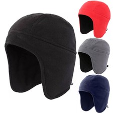 Mens Women Warm Fleece Beanie Earflap Winter Hat Outdoor Windproof Ski Skull Cap