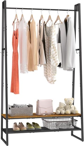 Heavy Duty Clothing Rack Garment Metal Standing Hanging Shoe Storage Shelf Brown - Picture 9 of 14
