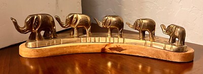 VTG Team of 5 Elephant Herd on Wooden Stand