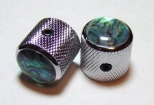 GUITAR KNOBS - ABALONE Dome Top Knurled Barrel - Solid Metal - Set of 2 - CHROME