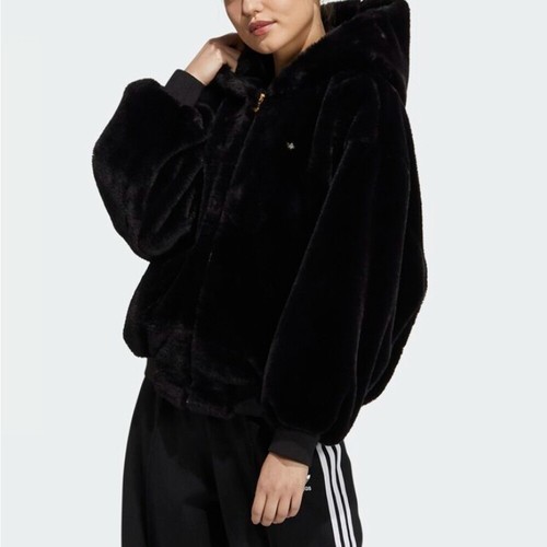 New Adidas Womens FUR JACKET BLACK 