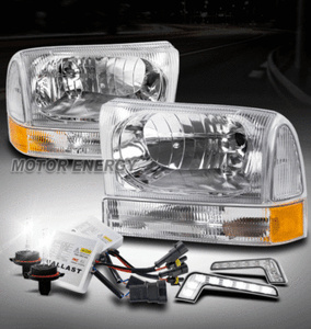 1999-2004 F250 F350 EXCURSION CHROME LED HALO PROJECTOR HEADLIGHT W//6K XENON HID
