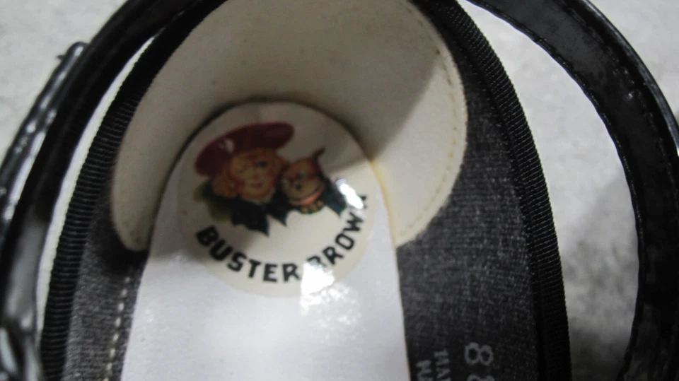 Buster Zapatos Marrón Bebé 4 Mary Janes Negro Estampado Cuero Correas Vacaciones de Pascua Foto 4 de 4