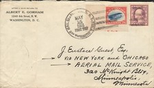 CRASH COVER C3 w/ Siderographers Initials on First Trip Cover  May 15, 1918 RARE