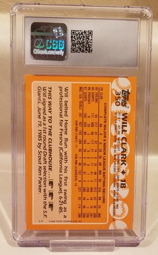 1988 Topps TIFFANY Will Clark Mint+ CSG 9.5 Card #350 - San Francisco Giants - Picture 2 of 2