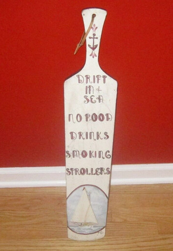 LONG WOODEN PADDLE PLAQUE w NAUTICAL PAINTING "DRIFT IN SEA" SIGNED BY ARTIST