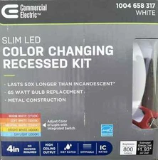 Commercial Electric 4" LED Slim Color Changing Recessed Kit 1004-658-317  - NEW