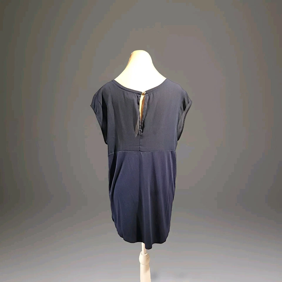 Merona Womens Blouse XXL Navy V-Neck Cap Sleeves Keyhole Back - Image 2 of 4