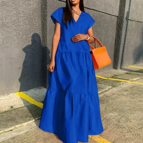 Plus Size V Neck Baggy Maxi Dress Women Short Sleeve Kaftan Casual Long Dress - Bild 9 von 27