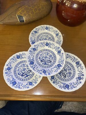 Vintage Set of 4 Enoch Wedgwood Tunstall Blue Heritage Onion Bread Plates 6-1/4''