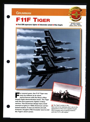 ''F11F TIGER GRUMMAN'' Aircraft World Spec Sheet Warplane 50s 60s 70s 4.146