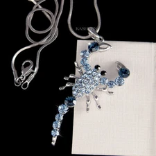 ~Blue Scorpion made with Swarovski Crystal insect bug Halloween Jewelry Necklace
