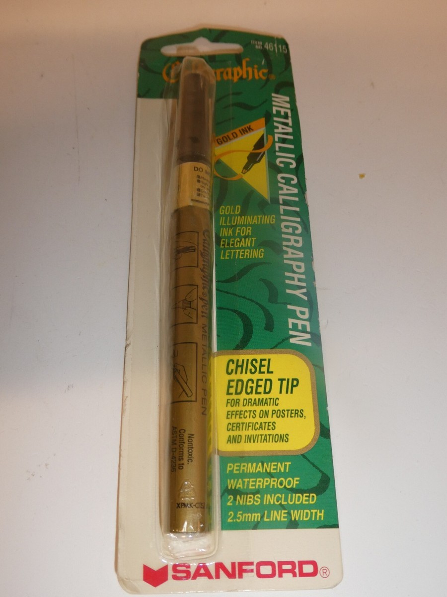 VTG 1994 Sanford 46115 Metallic Calligraphy Pen Chisel Edged Tip Gold Ink  Newell - Main Image