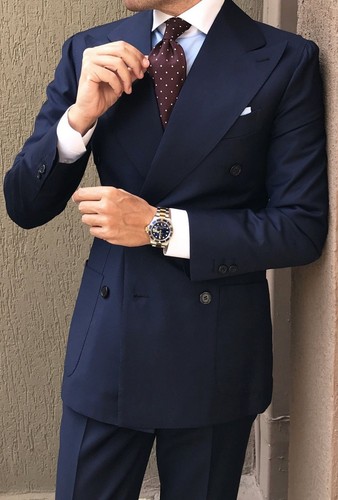 Men Navy Blue Suit Grooms Double 