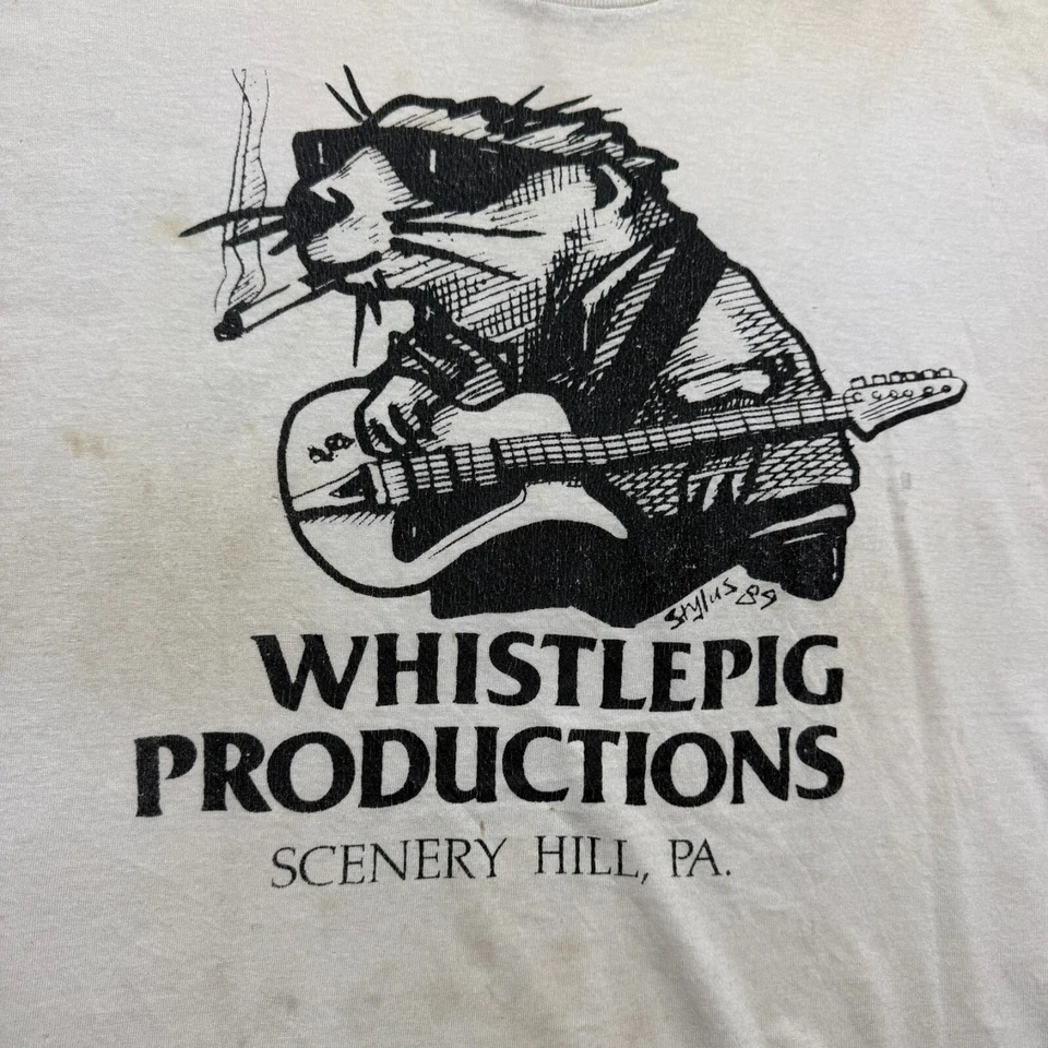 Camisa de Guitarra Vintage Años 80 Thrashed Whistle Pig Productions Grunge Rock Fumar XL Foto 2 de 4