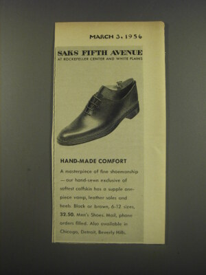 1956 Saks Fifth Avenue Shoes Ad Hand-Made Comfort