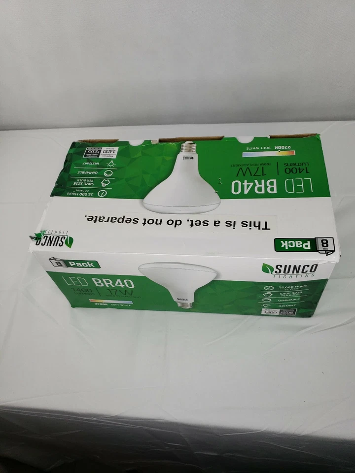 SUNCO 8 PACK BR40 FLOOD LED LIGHT BULB 17W (100W) 1400 LUMEN 2700k SOFT DIMMABLE - Image 3 of 4