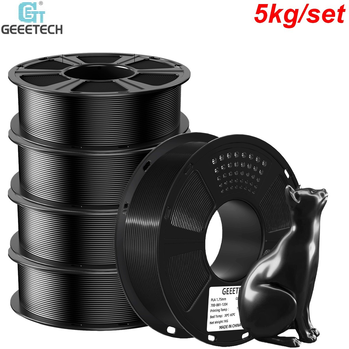 Geeetech Silk PLA 3D Drucker Filament 1.75mm 1kg/roll Glänzende Seide Schwarz DE