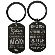 Rust-Resistant Mom Keychain Thank You for Loving Me, Stepmom Birthday Gift Tag