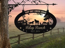 Personalized Horse Ranch Metal Sign, Custom Farmhouse Address Sign