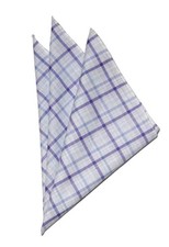 Gascoigne Large Tattersall Pocket Square Cotton Blue White Purple Men's 15.75"