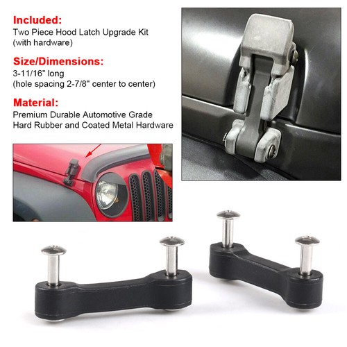 Hood Latch Upgrade Kit Stops Shake Rattle Black For Jeep Wrangler JK 2007-2017 - Picture 4 of 6