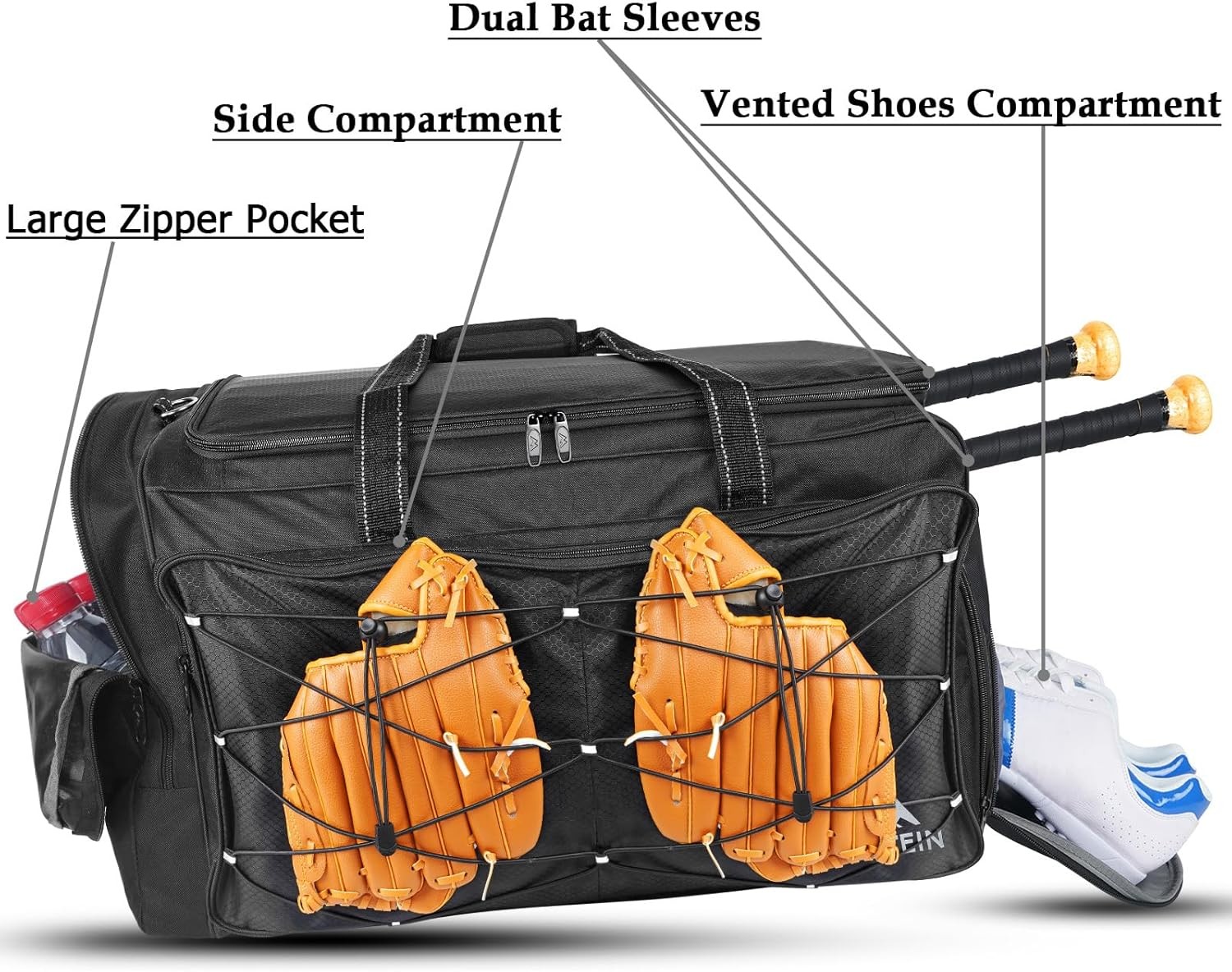 MATEIN Baseball Bag, Extra Large Catchers Gear Bag for 75 Liters, Black 