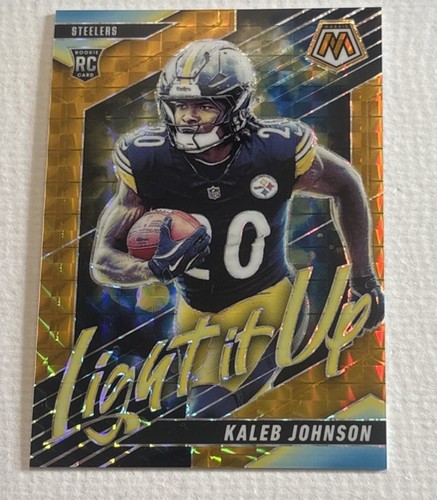 2025 Panini Mosaic - Light It Up Mosaic Kaleb Johnson #6 Gold Prizm /10 (RC)