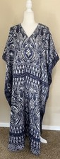Vintage Winlar Kaftan Muumuu Cover-up Lounger Maxi Dress One Size Navy Silver