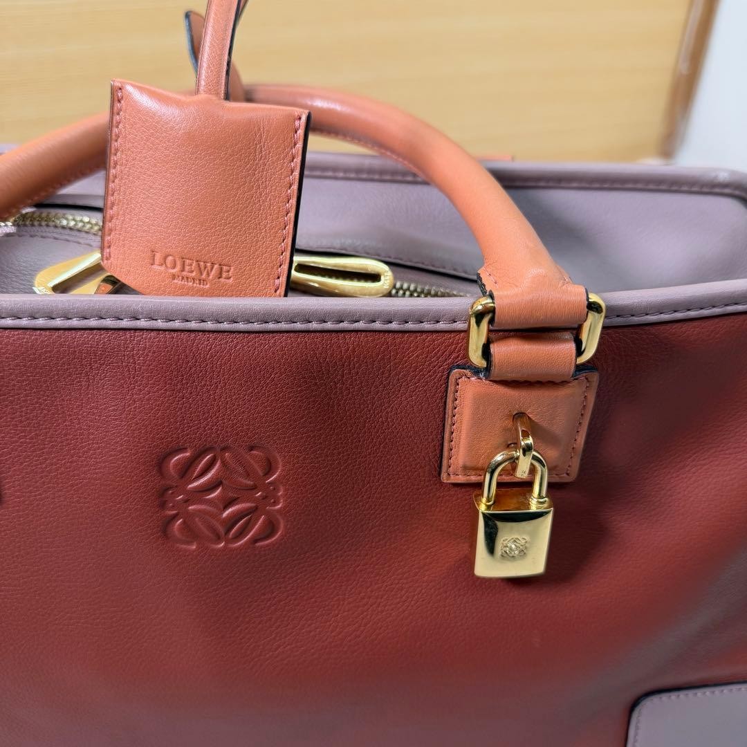 Loewe Vintage Amazona 36 Anagram Hand Bag Burgundy Suede Leather