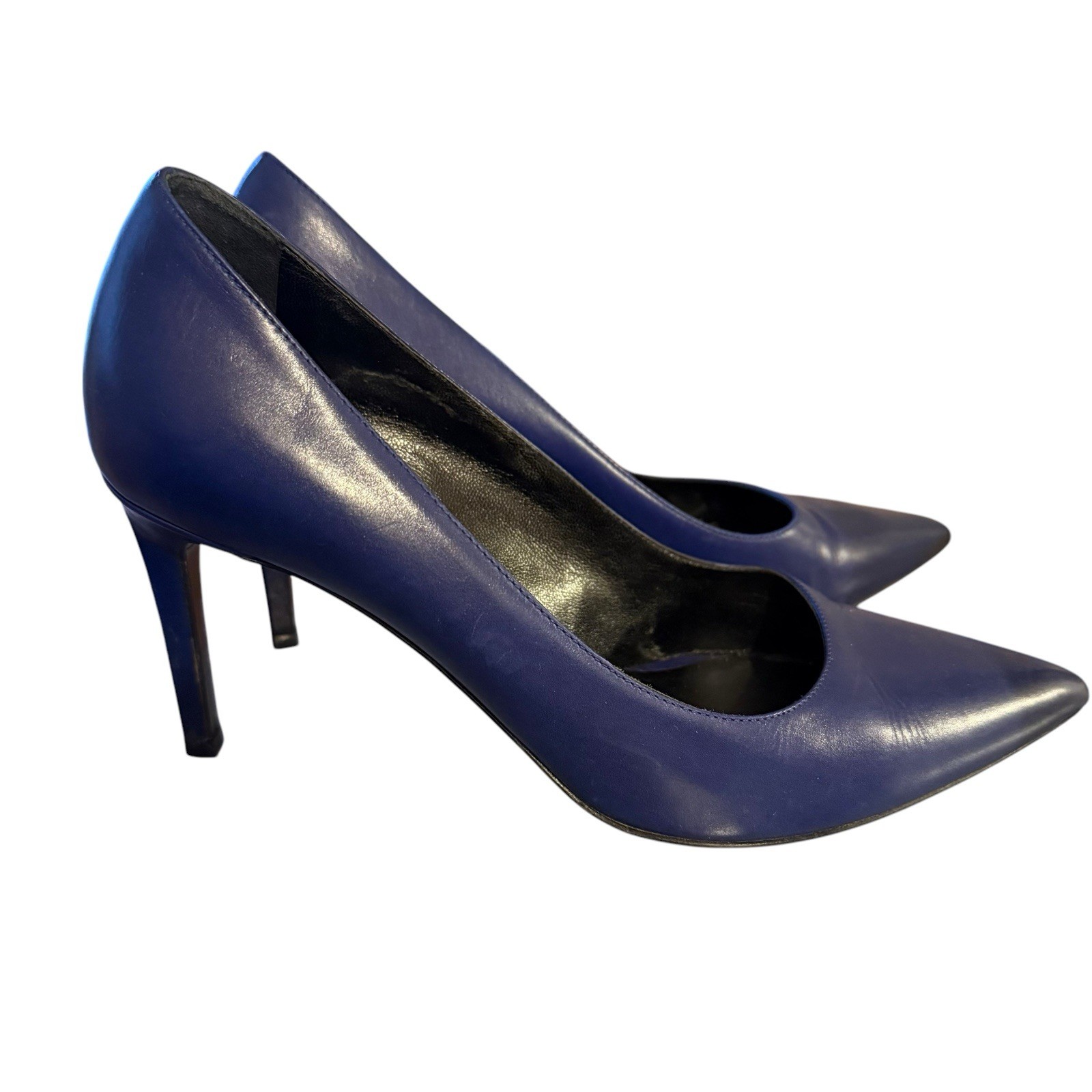 Saint Laurent Paris pompa a punta in pelle di vitello blu 38 5