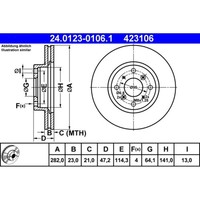 Bremsscheibe Ate 24.0123-0106.1 (2 Stk.) FüR Honda Prelude Iv Civic Vi Fastback