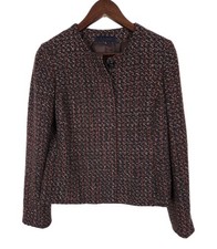 Evan Picone Women s 8 Brown Red Tweed Blazer Jacket Wool Blend Hidden Button-Up