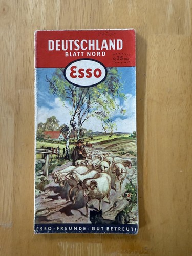 Vintage Esso Deutschland Blatt Nord Germany Road Map Folding Bildkarte Tourist