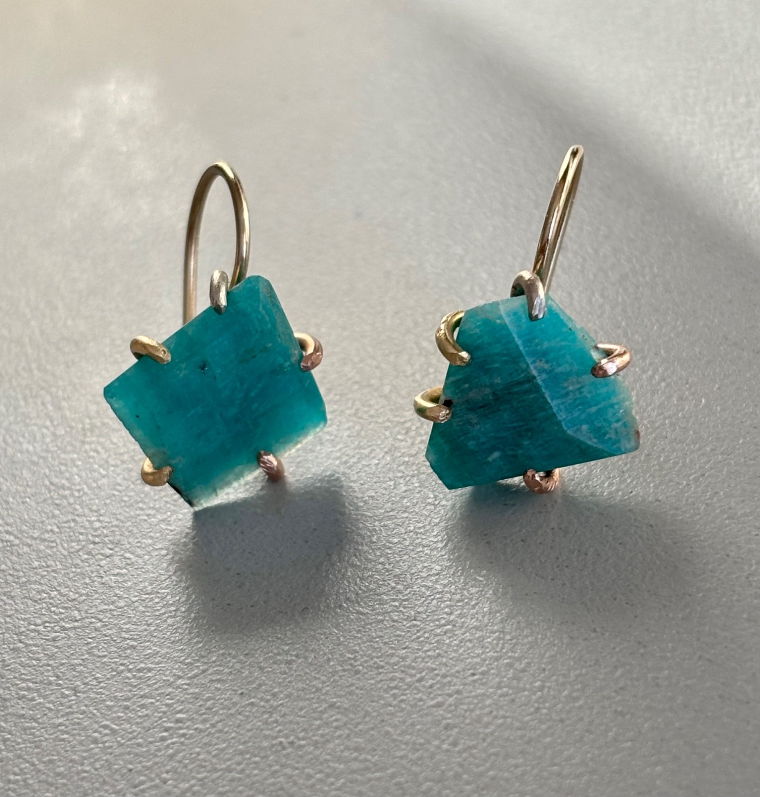 Variance Objects Amazonite Hook Earrings 14k Yell… - image 1