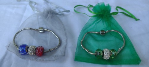 TWO(2) STERLING SILVER SNAKE BRACELETS, 6 Charms, MURANO GLASS, RHINESTONES! - Picture 4 of 11