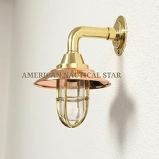 Nautical Antique Brass Passageway Bulkhead Ship Wall Light With Copper Shade