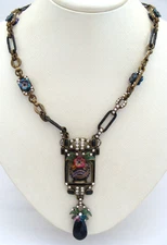 Sweet Romance Necklace With Multicolored Flowers & Clear Rhinestones