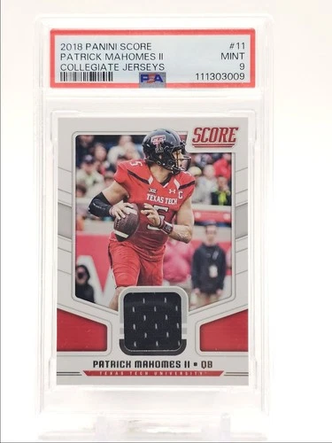 PATRICK MAHOMES II 2018 SCORE NFL DRAFT COLLEGIATE JERSEYS PATCH PSA 9 Q0004