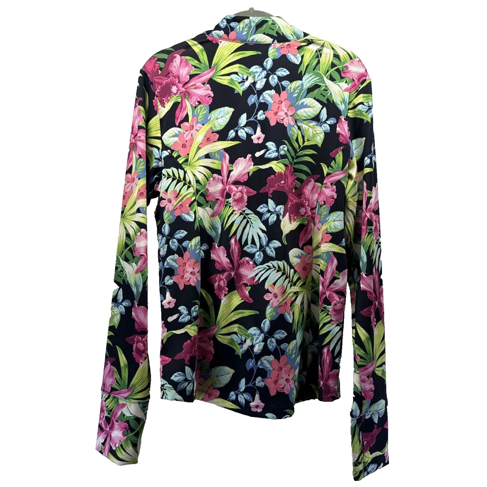Top de raqueta y paleta Tommy Bahama para mujer talla L tropical floral agujero para el pulgar 1/4 cremallera Foto 3 de 4