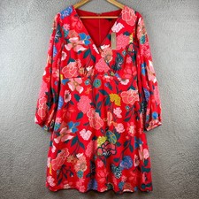 New J Crew Wrap Dress Floral Print Red Long Sleeve V Neck Midi Women's 6