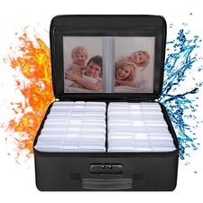Fireproof Photo Storage Box 16 Inner 4x6 Inch Clear Case Organizer Lock Handle