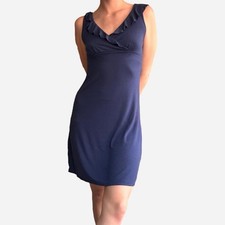 Ann Taylor navy sundress feminine preppy v neck ruffled neckline - size XSP