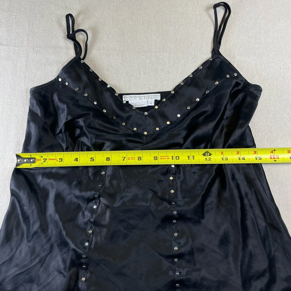 Camiseta sin mangas vintage de los 90 Y2K negra talla 8 con tachuelas correa de espagueti camisola Foto 3 de 4