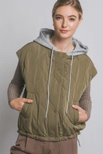 Love Tree Women's Quilted Hoodie Puffer Vest with Pockets in Olive